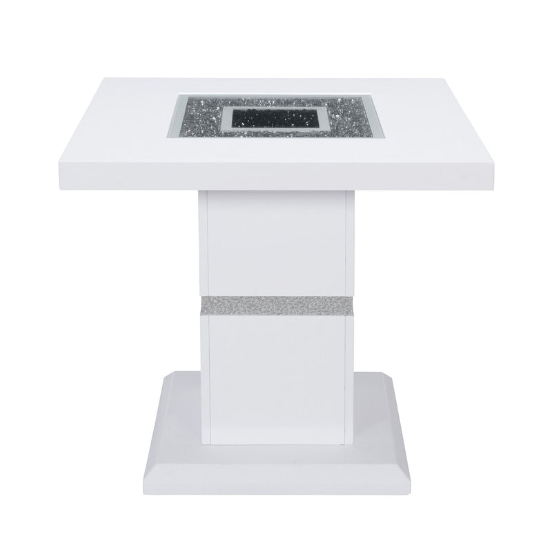 24" Glass And Wood Faux Crystal Bling Square Pedestal End Table - White And Silver