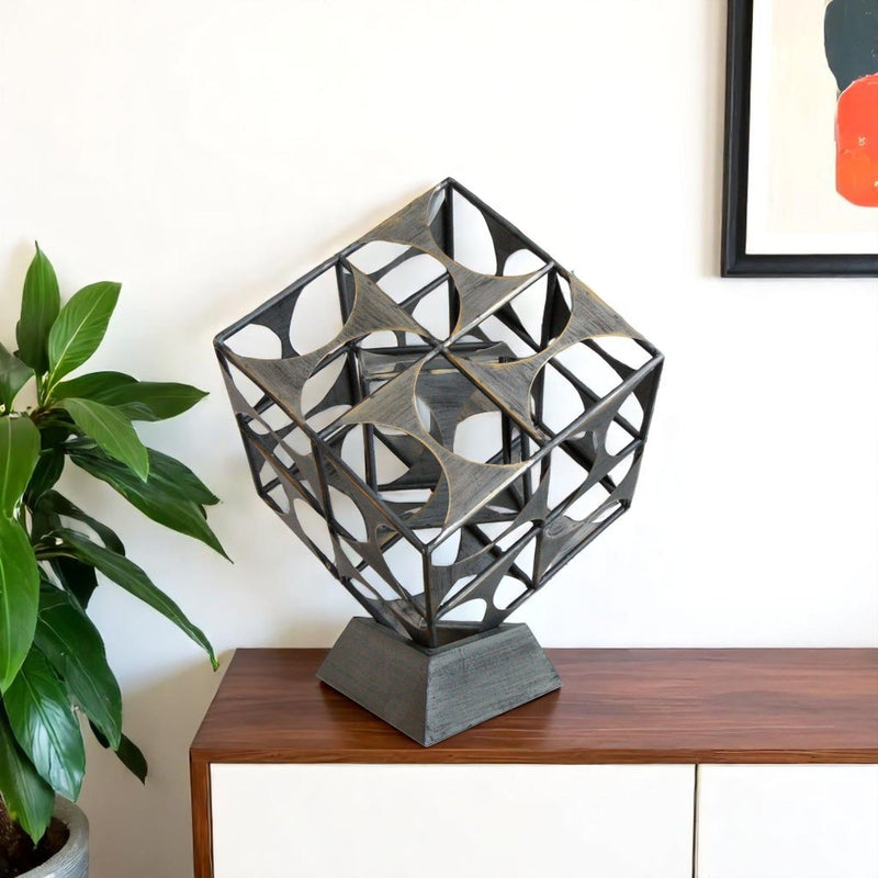 Geo Cube Tabletop Sculpture - Gray