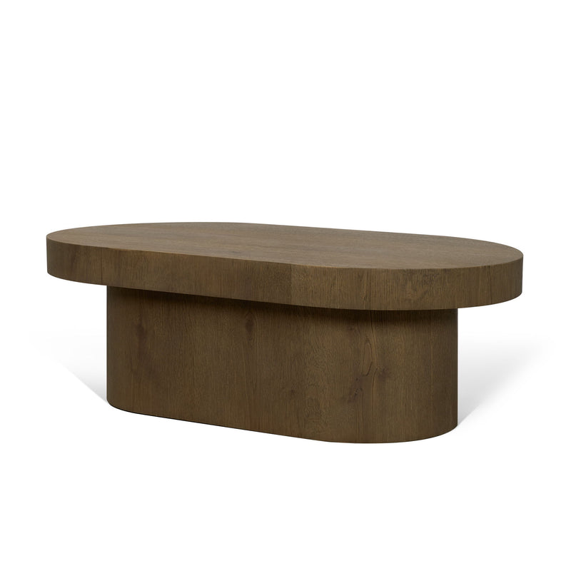 Solid Wood Oval Pedestal Coffee Table (727842) - Brown