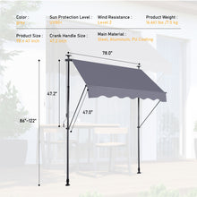 Load image into Gallery viewer, Manual Retractable Patio Awning, UV Resistant Sun Shade With No Drill Installation
