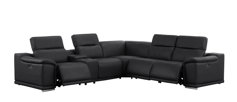 Leather Modular L Shaped Six Piece Corner Sectional With Console - Black