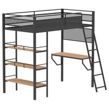 Load image into Gallery viewer, William - Twin Loft Bed 3 Shelf With Built In Desk - Matte Black
