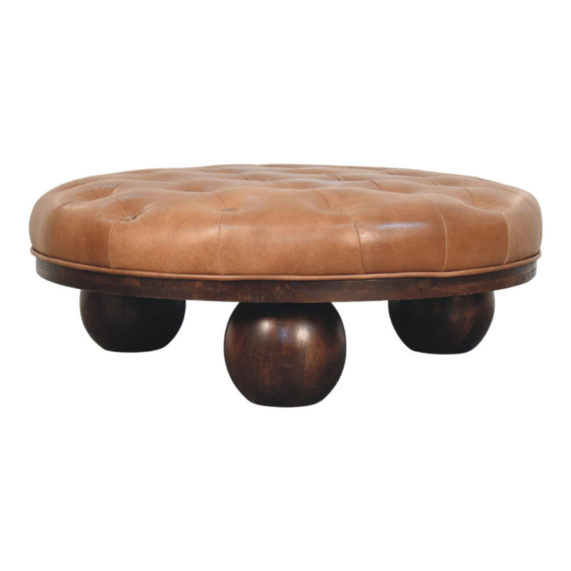 Genuine Leather And Solid Wood Coffee Table - Brown