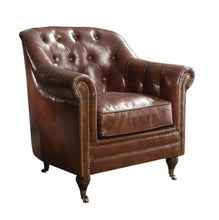 Load image into Gallery viewer, Top Grain Leather Tufted Chesterfield Chair - Brown
