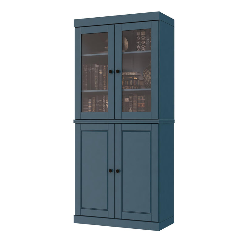 Solid Wood Adjustable Six Tier Library Bookcase With Four Doors (751518) - Teal Blue