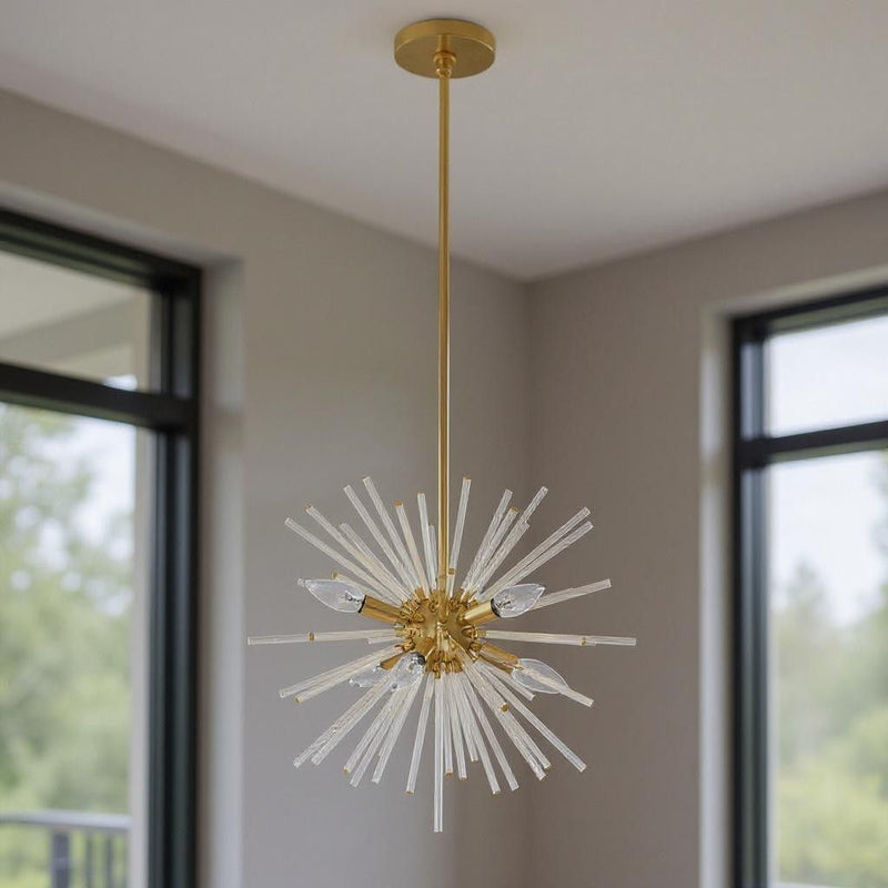 25'' Six Light Dimmable Chandelier With Shades - Brass