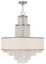 Load image into Gallery viewer, Six Light Metal Dimmable Chandelier With Shades - Nickel / Clear / Off White
