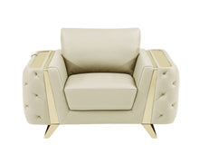 Load image into Gallery viewer, Genuine Leather Tufted Club Chair - Beige And Gold
