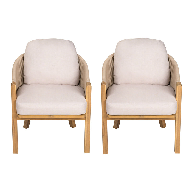 Grotta - Outdoor Dining Arm Chair (Set of 2) - Teak / Beige