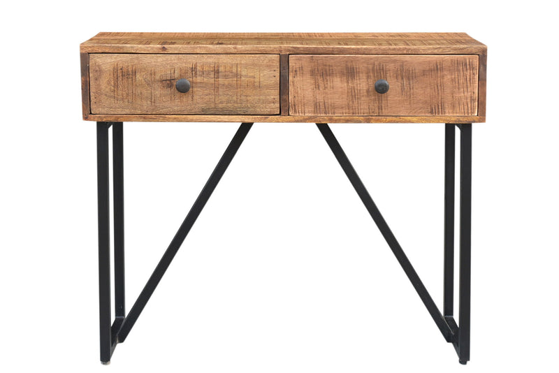 Solid Wood Distressed Frame Console Table And Drawers - Natural And Black