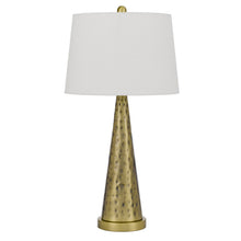 Load image into Gallery viewer, Metal Geometric Table Lamp With White Empire Shade - Antiqued Brass

