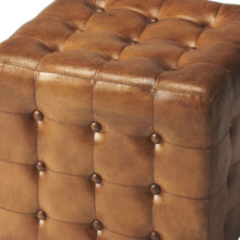Load image into Gallery viewer, Tufted Leather Vintage Style Cube Ottoman - Brown
