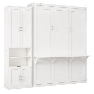 Murphy Bed With Side Cabinet Storage Shelf, Folding Wall Bed With Desk Combo