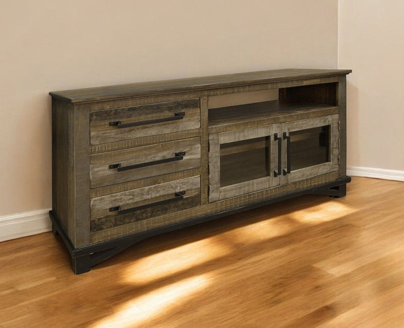 Cabinet Enclosed, Storage Distressed TV Stand - Brown