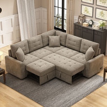 Load image into Gallery viewer, L-Shape Sofa Bed Pull-Out Sleeper Sofa With Wheels, USB Ports, Power Sockets For Living Room
