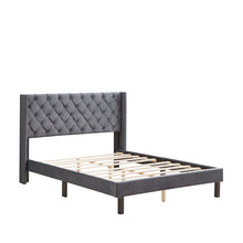 Load image into Gallery viewer, Velvet Button Tufted-Upholstered Bed With Wings Design Strong Wood Slat Support Queen Platform Bed - Gray
