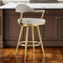 Load image into Gallery viewer, 26" Contemporary Fabric And Stainless Steel Counter Height Swivel Bar Chair - Gray
