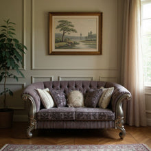 Load image into Gallery viewer, Velvet Loveseat And Toss Pillows - Purple / Platinum
