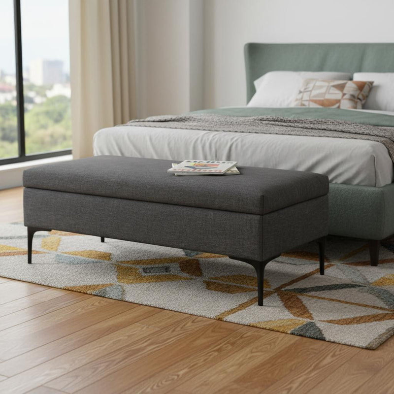 48" Upholstery Storage Ottoman - Black / Slate Gray