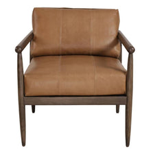 Load image into Gallery viewer, 28" Transitional Genuine Leather And Solid Wood Arm Chair - Brown
