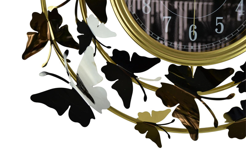 Silent Analog Butterfly Round Wall Clock - Gold / Silver / Black