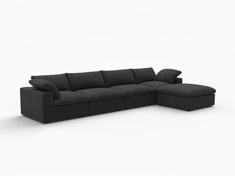 160" 2 Piece Living Room Set Blend Modular Sofa With Ottoman Storage - Black