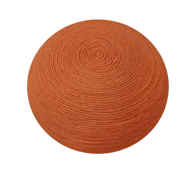 Wool Round Ribbed Pouf Ottoman - Orange