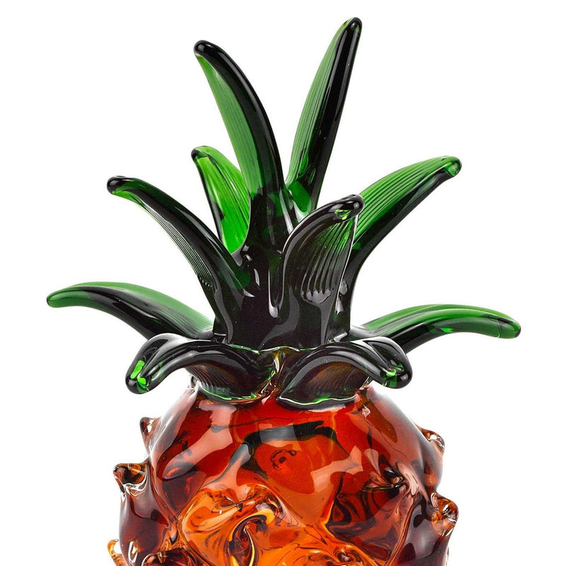 Mouth Blown Art Pineapple Sculpture - Amber / Green