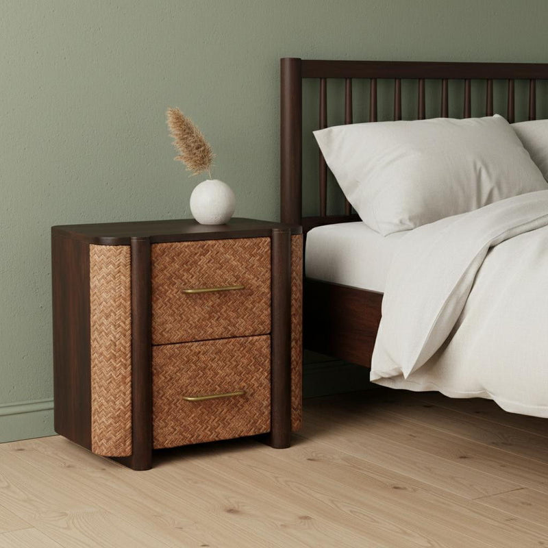 Solid Wood Woven Texture One Drawer Nightstand - Espresso / Mocha