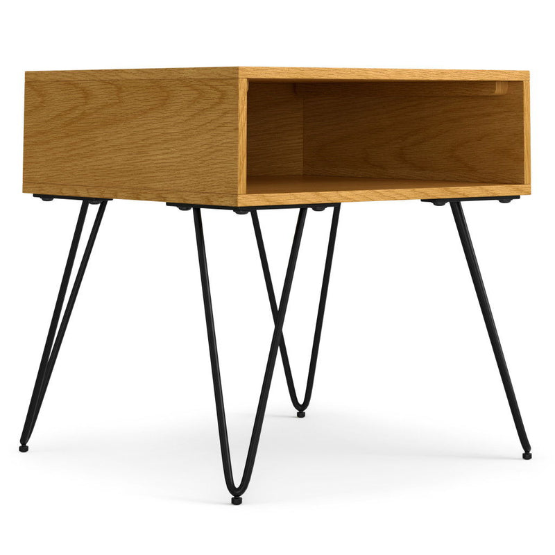 Metal Square End Table - Oak