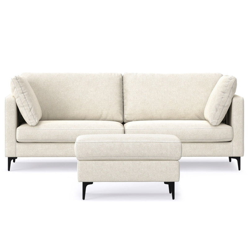 90" 2 Piece Living Room Set Fabric Sofa With Ottoman With Black Legs - Cream