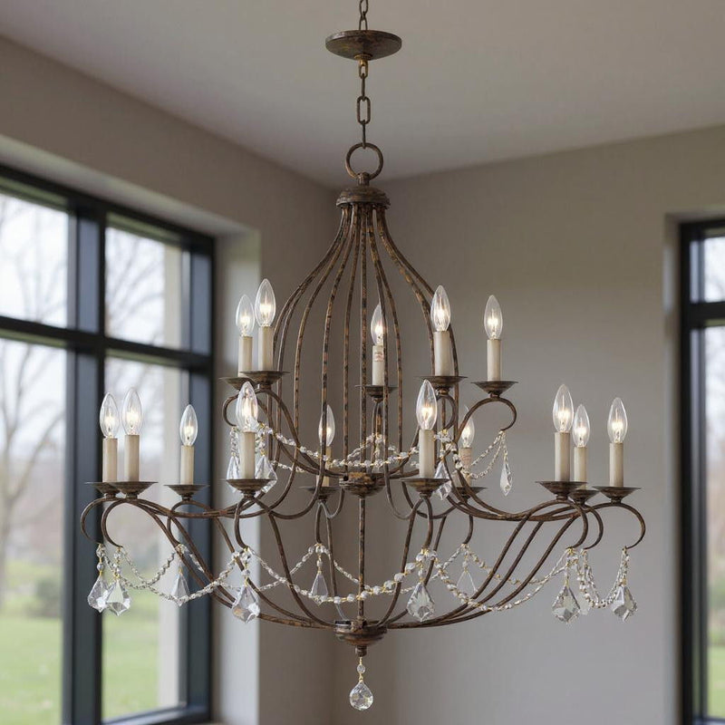 38" Multi Light Dimmable Chandelier With Shades - Bronze