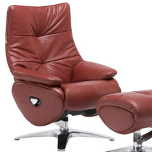 Load image into Gallery viewer, Tufted Genuine Leather Manual Swivel Recliner With Ottoman - Red
