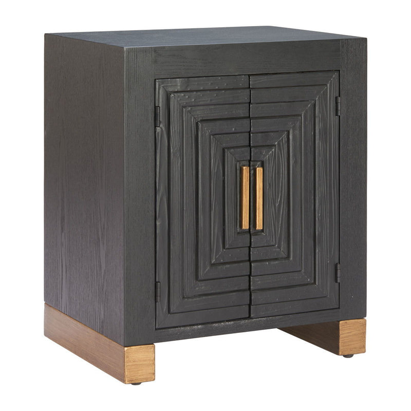 Distressed Wood Floor Shelf End Table With Two Shelves - Black / Natural