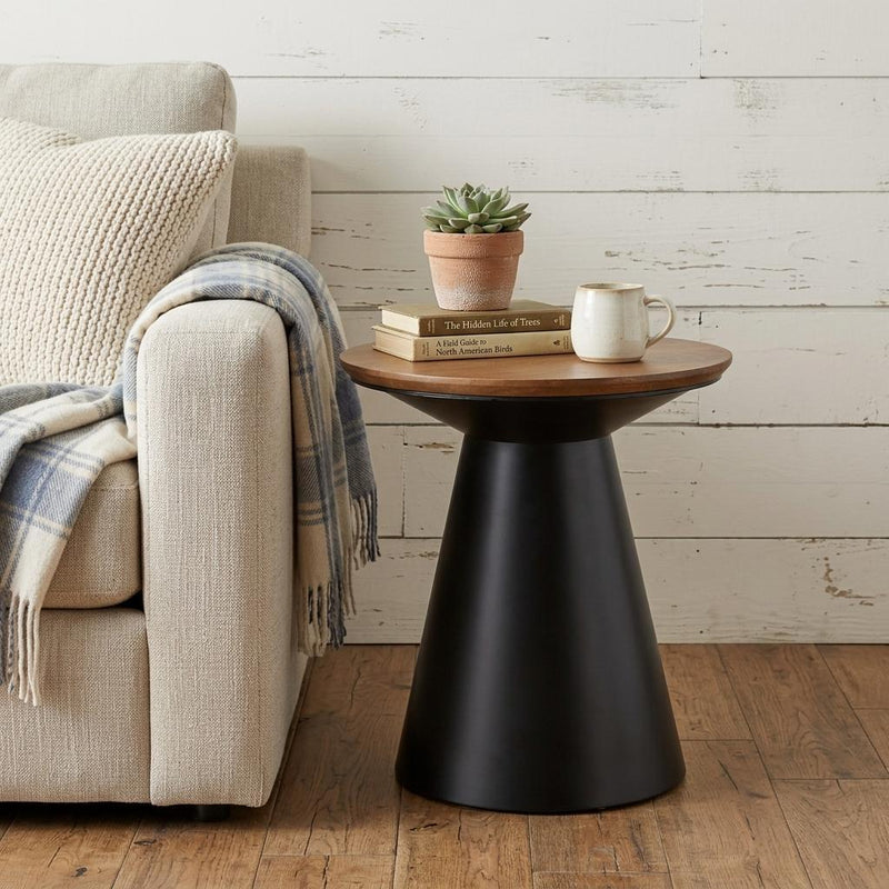 Round Pedestal End Table - Brown / Brown