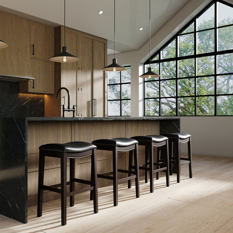Solid Wood Backless Bar Height Bar Chair - Black / Espresso