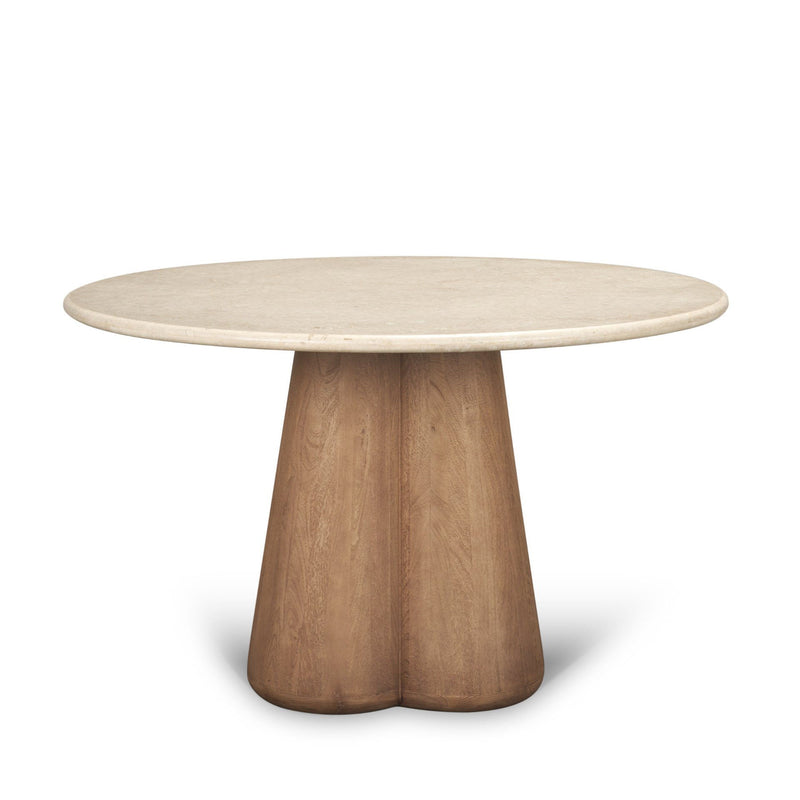 Marble Solid Wood Pedestal Base Round Top Dining Table (727908) - Beige / Brown