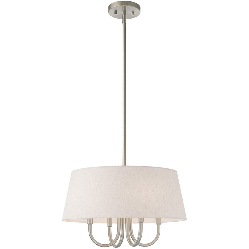 20" Four Light Metal Dimmable Chandelier With Shades - Nickel / Cream