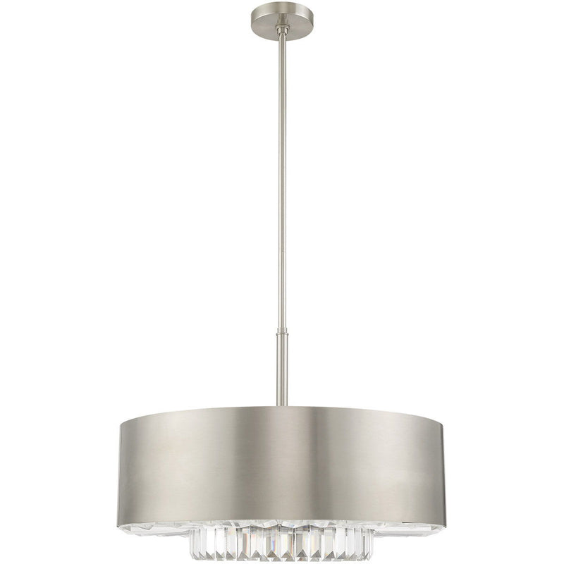25'' Six Light Dimmable Chandelier With Shades - Nickel