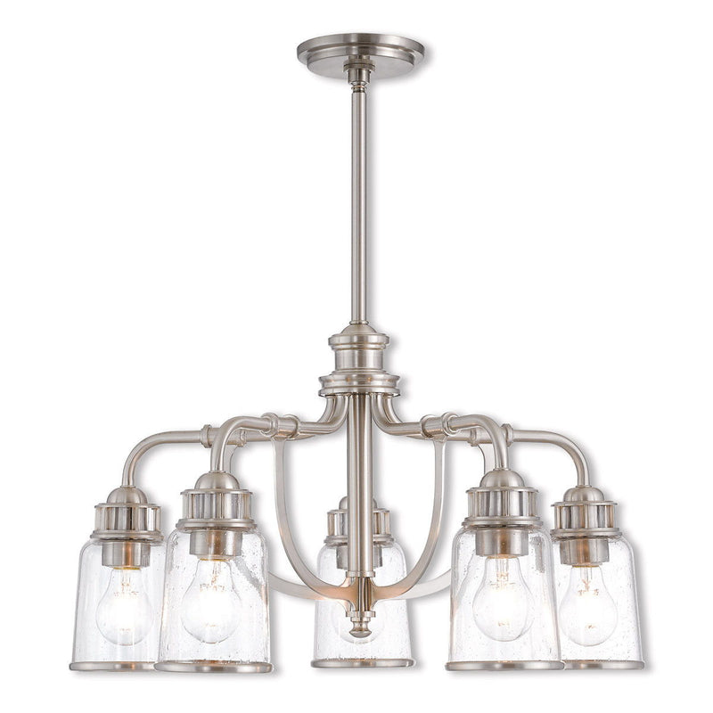 21'' Five Light Dimmable Chandelier With Shades - Nickel