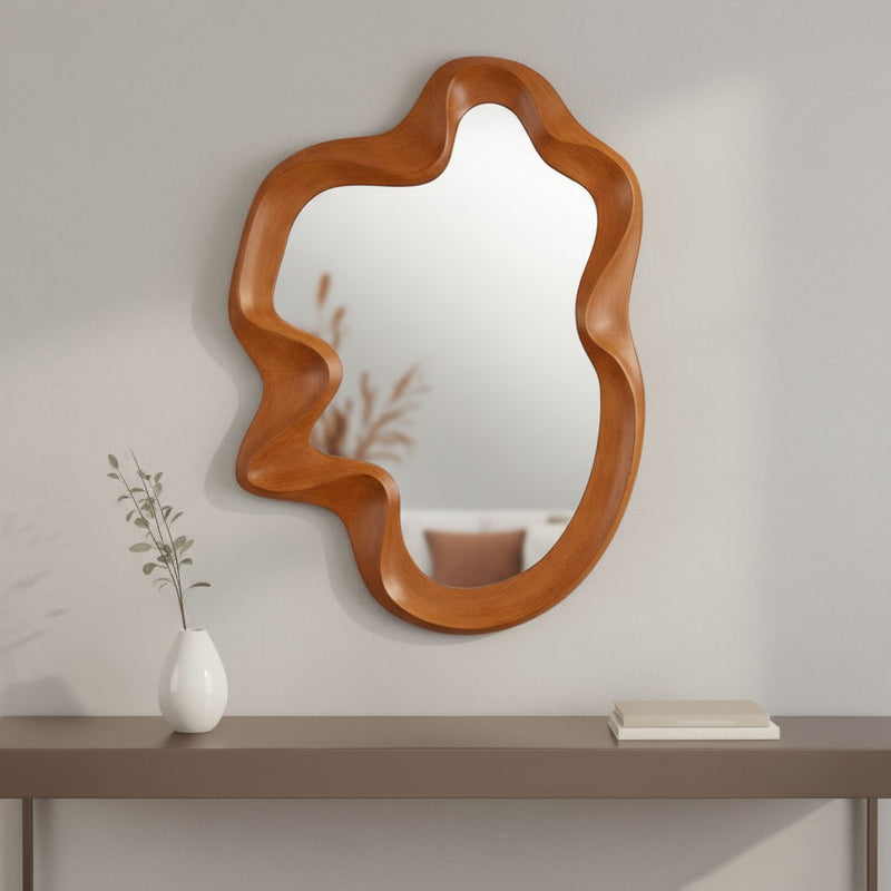 35" Solid Abstract Geometric Framed Accent Mirror - Brown