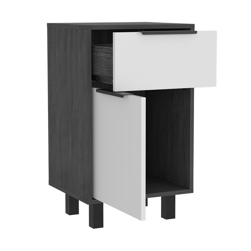 Wood One Drawer Nightstand - Dark Gray And White
