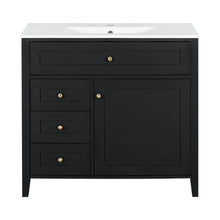 Load image into Gallery viewer, Bathroom Vanity With Sink, 3 Drawers &amp; Cabinet With Adjustable Shelves
