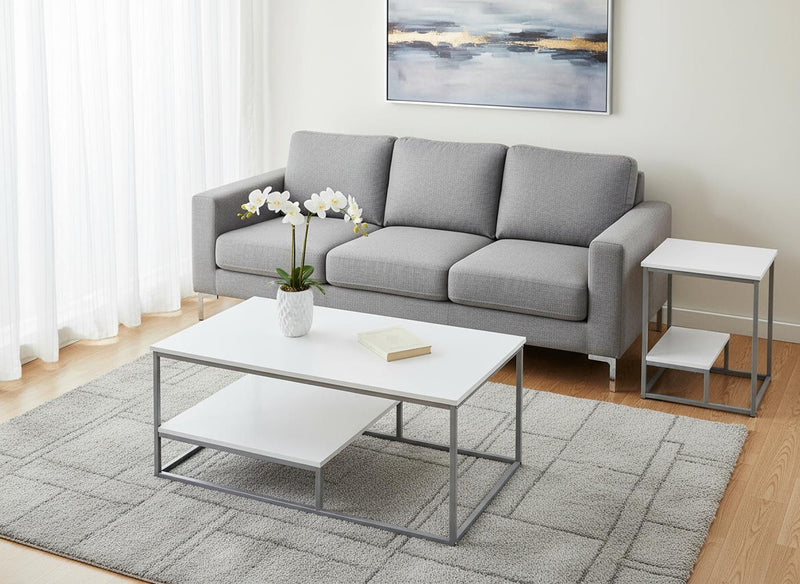 Metal Coffee Table With Shelf (Set of 3) - White And Silver