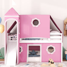 Load image into Gallery viewer, Twin Size Bunk Bed with Slide Pink Tent and Tower - Pink
