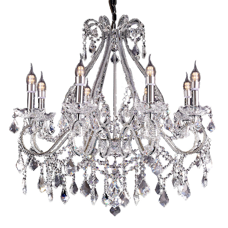Candle Style Empire Eight Light Transparent Glass Led Ceiling Light - Nickel / Ivory / Clear