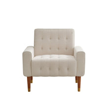 Load image into Gallery viewer, Classic Biscuit Style Accent Chair Comfortable Armrests, Soft Fabric, Elegant Solid Wood Legs With Gold Finish - Beige
