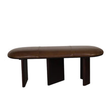 Load image into Gallery viewer, 48" Brown Genuine Leather and Solid Wood Upholstered Bench
