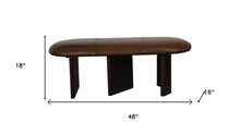 Load image into Gallery viewer, 48" Brown Genuine Leather and Solid Wood Upholstered Bench
