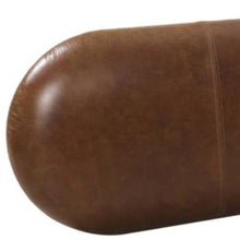 Load image into Gallery viewer, 48" Brown Genuine Leather and Solid Wood Upholstered Bench
